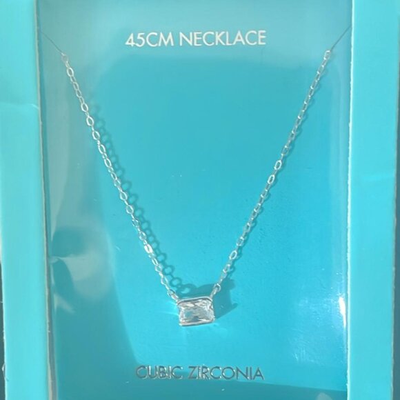 Sterling Silver Cubic Zirconia Emerald Cut Necklace - Picture 2 of 6